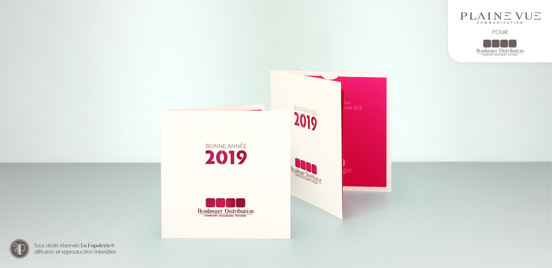 Carte de voeux 2020 deux volets rose Boulangers distribution